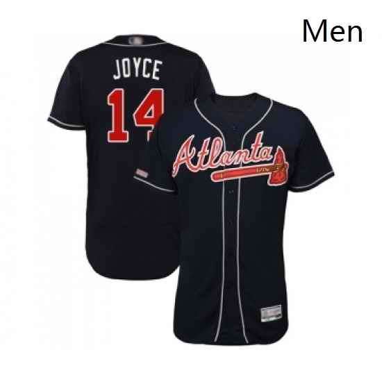 Mens Atlanta Braves 14 Matt Joyce Navy Blue Alternate Flex Base Authentic Collection Baseball Jersey